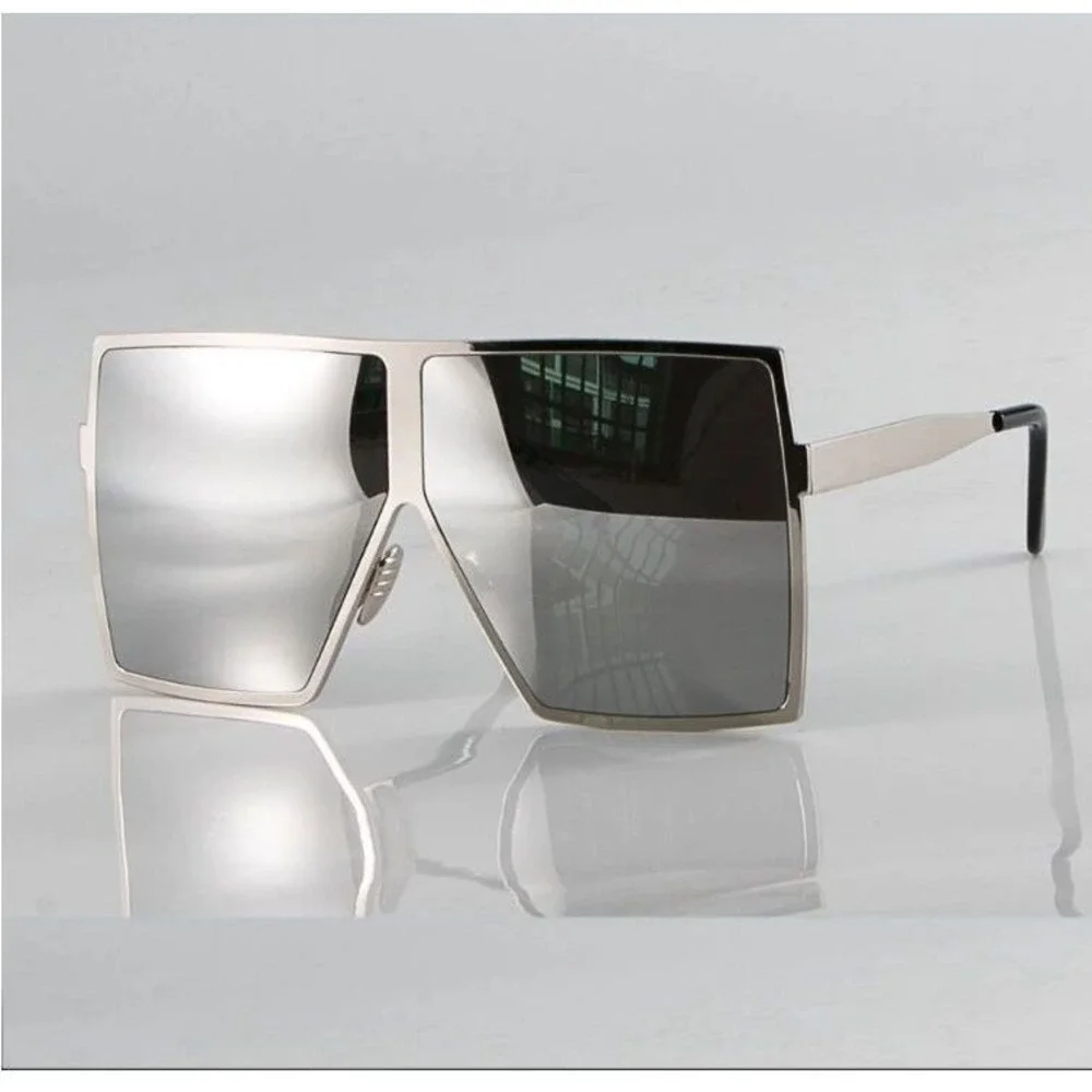 XL Women Oversized Sunglasses Vintage Jackie O Fashion Style Square Frame Silver